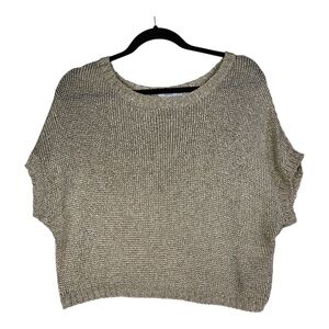 Bishop & Young Women's Size M Gold Short Sleeve Crop Metallic Sweater